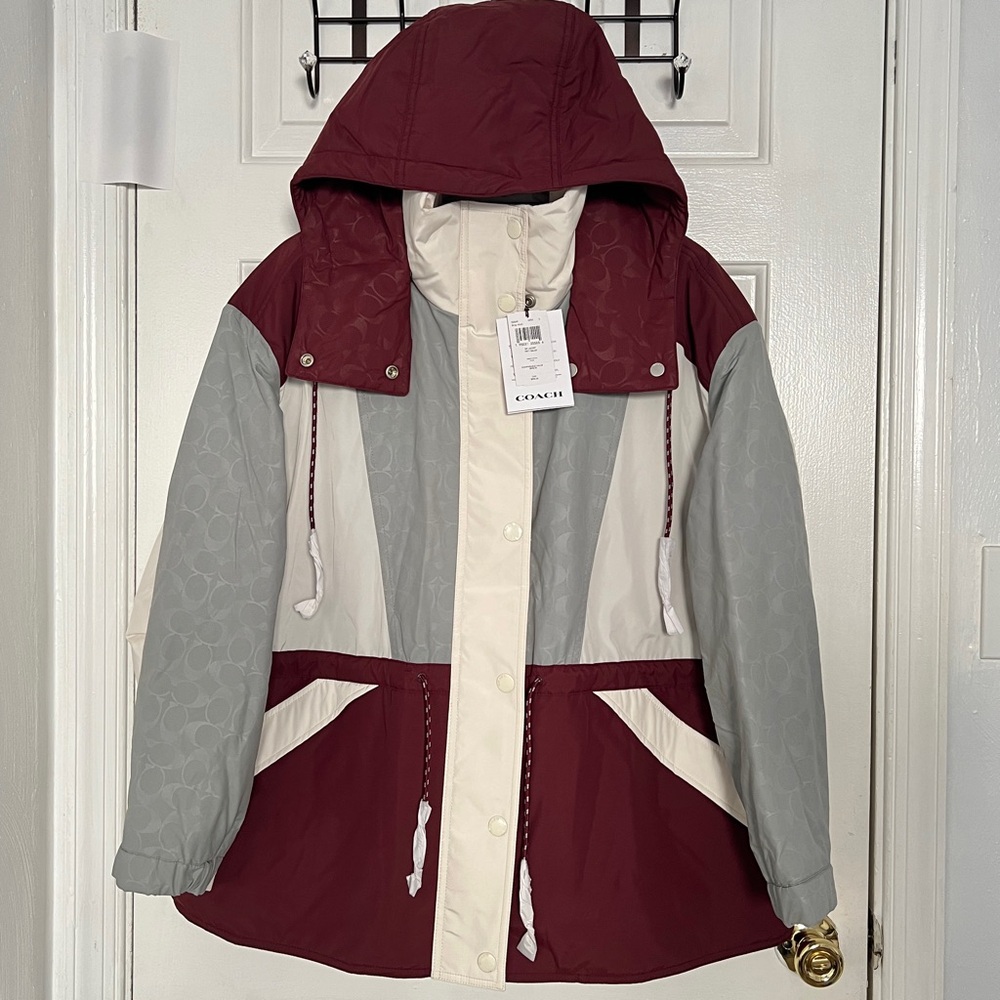 $598 Coach Womens Oversized Ski Jacket in Grey Multi Style C6549 Size S NWT